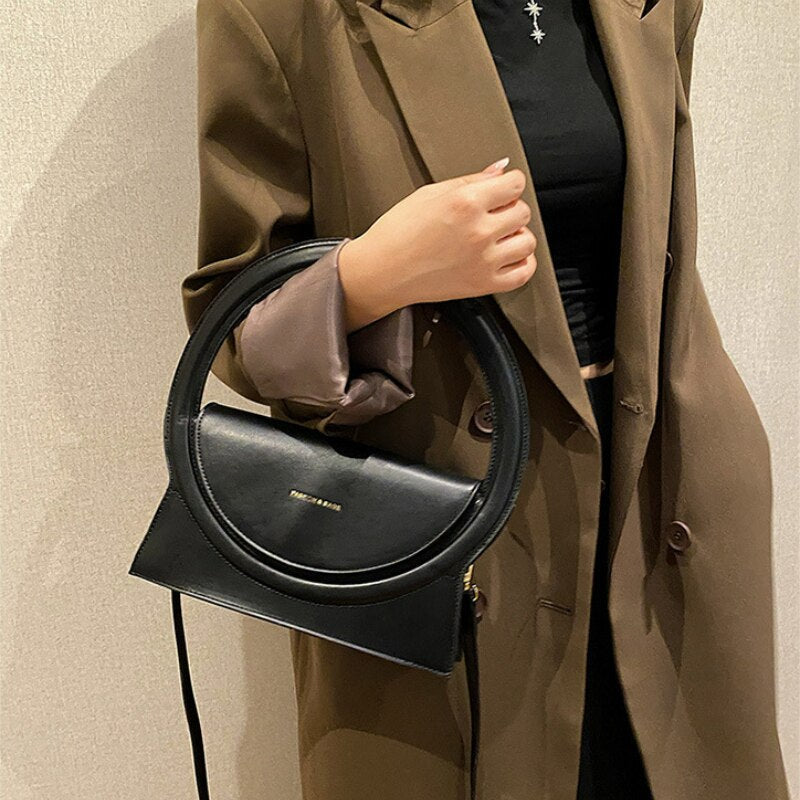 Top Brand Handbags For Women Big Round Handle Bag Luxury Designer Leather Lady Crossbody Shoulder Bag Purses