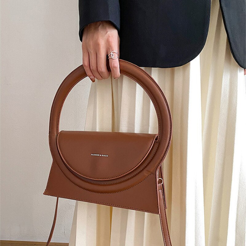 Top Brand Handbags For Women Big Round Handle Bag Luxury Designer Leather Lady Crossbody Shoulder Bag Purses
